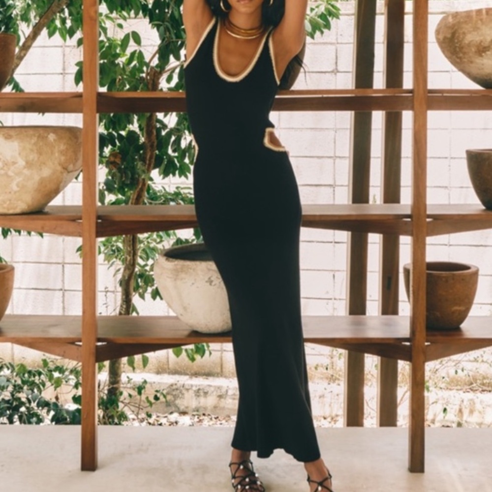 House of Harlow 1960 Ribbed Knit Cutout Black and White Dress